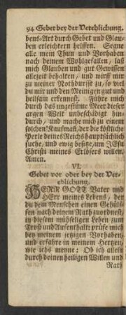 VI. Gebet vor oder bey der Verehlichung.
