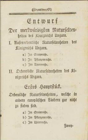 Entwurf der merkwürdigsten Naturseltenheiten des Königreichs Ungarn