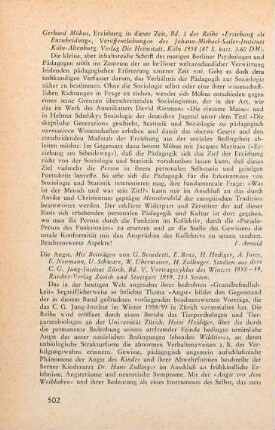 502 [Rezension] Möbus, Gerhard, Erziehung in dieser Zeit