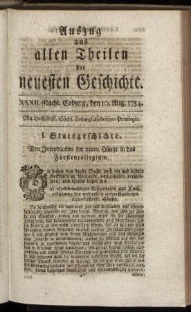 XXXII. Nachl. Coburg, den 10. Aug. 1754.