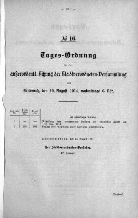 Tages-Ordnung No. 16. (192-194), 19. August 1914
