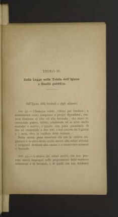 Titolo IV. Della Legge sulla Tutela dell' Igiene e Sanità pubblica.