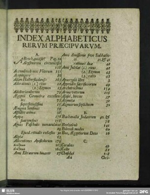 Index Alphabeticus Rerum Praecipuarum