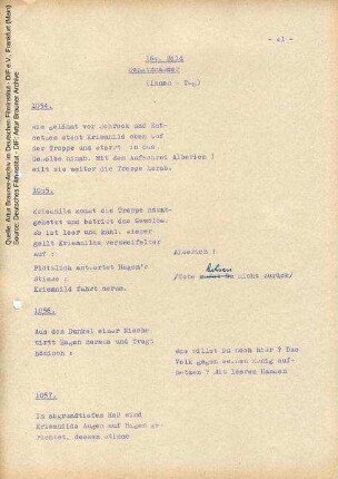 Drehbuch (Auszug), mit handschriftlichen Korrekturen