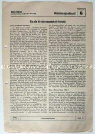Informationsblatt der NSDAP-Gauleitung Sachsen (Gaupropagandaamt) u.a. zur Olympiawerbung