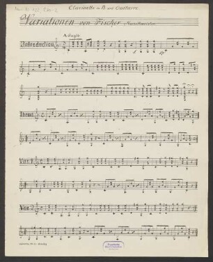 Variations, cl, guit, c-Moll - BSB Mus.N. 122,270-2 : [caption title, part cl:] Variationen // für Clarinette in B und Guitarre. // eingerichtet von Fischer Musikmeister