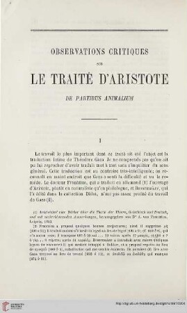 N.S. 16.1867: Observations critiques sur le traité d'Aristote de partibus animalium, [1]