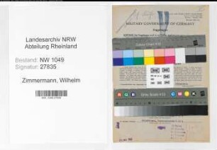 Entnazifizierung Wilhelm Zimmermann , geb. 09.04.1886 (Rangiermeister)