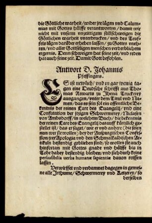 Antwort D. Johannis Pfeffingers.