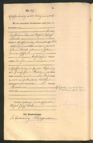Standesamtsbuch der Stadt Aschaffenburg: Geburten 365/1900 - 184/1901