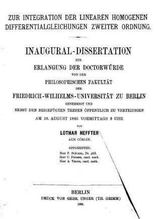 Zur Integration der linearen homogenen Differentialgleichungen zweiter Ordnung