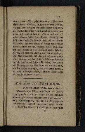 Spielerey und Schwierigkeit.