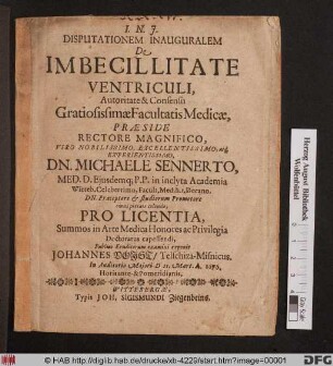 Disputationem Inauguralem De Imbecillitate Ventriculi