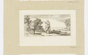 Landschaft mit einer alten Frau, die eine Bäuerin grüßt