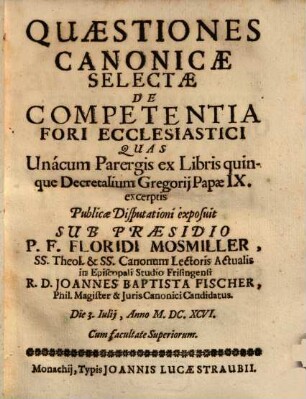 Quaestiones Canonicae Selectae De Competentia Fori Ecclesiastici