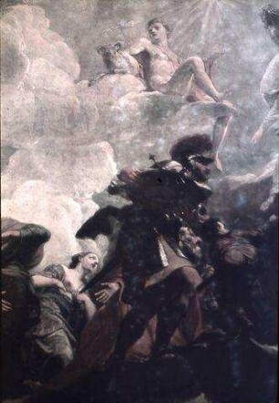 Mittelbild: Apoll von Genien umgeben als Allegorie der segensreichen Fürstenherrschaft