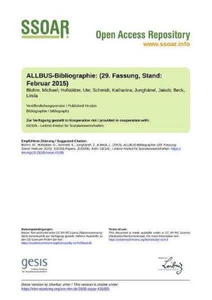 ALLBUS-Bibliographie: (29. Fassung, Stand: Februar 2015)