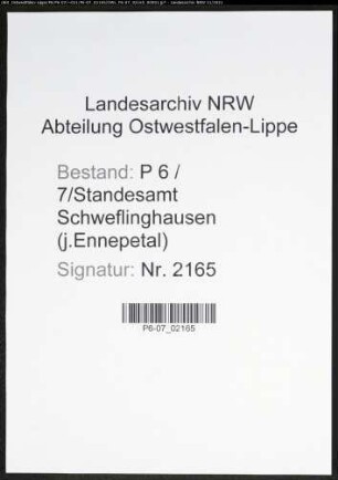 Heiratsregister Standesamt Schweflinghausen