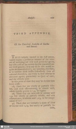 Third Appendix. Of the Chemical Analysis of Earths and Stones