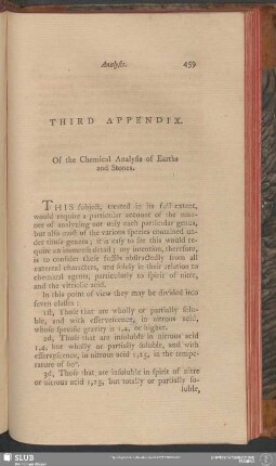 Third Appendix. Of the Chemical Analysis of Earths and Stones