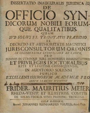 De officio syndicorum nobili eorumque qualitatibus