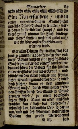 Eine Neu erfundene/ und zu vielen unterschiedlichen Kranckheiten nutzlich Weise Taback zu trincken [...]