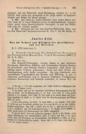 Fünfter Titel. Von den Rechten und Pflichten der Herrschaften und des Gesindes.