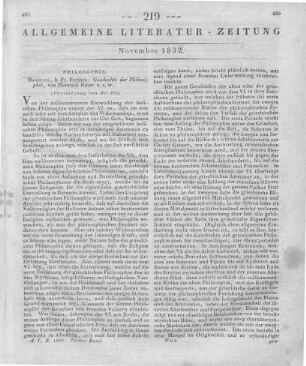 Ritter, H.: Geschichte der Philosophie. T. 1-3. Hamburg: Perthes 1829-31 (Fortsetzung von Nr. 218)
