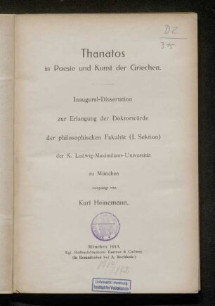 Thanatos in Poesie und Kunst der Griechen