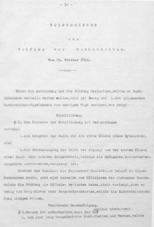 Vorschriften zur Prüfung der Markscheider. Vom 25. Februar 1856.