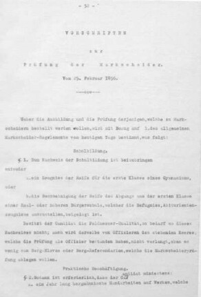 Vorschriften zur Prüfung der Markscheider. Vom 25. Februar 1856.