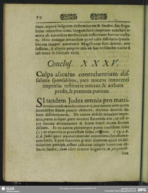 Conclus. XXXV. Culpa alicujus contrahentium dissolutis sponsalibus, pars nocens innocenti impensas restituere tenetur, ...