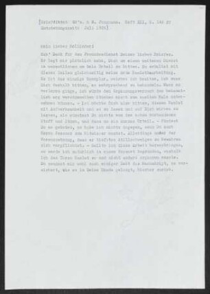 Brief von Gerhart Hauptmann an Felix Hollaender