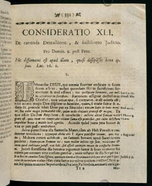 331-339, CONSIDERATIO XLI. De cavenda Detractione, & indiscreto Judicio.