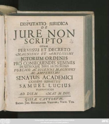 Disputatio Iuridica De Iure Non Scripto