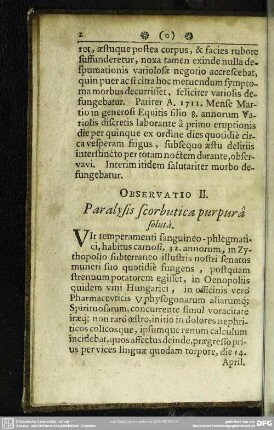 Observatio II. Paralysis scorbutica purpura soluta
