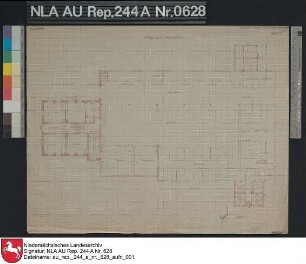 Grundriß vom Platzgebäude der Domäne Rothe Scheune bei GRIMERSUM Kolorierte Zeichnung von Schwägermann Papier Format 47,5x37,8 M 1:167