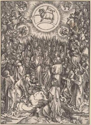 Die Apokalypse, Blatt 12: Lobgesang der Auserwählten im Himmel (Anbetung des Lammes)