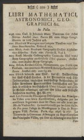 Libri Mathematici, Astronomici, Geographici &c. In Folio