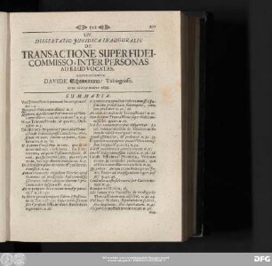 LIV. Dissertatio Iuridica Inauguralis De Transactione Super Fideicommisso, Inter Personas Ad Illud Vocatas. Respondente Davide Scheinemann, Tubingense. Anno [...] 1688.