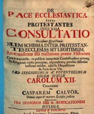 De pace ecclesiastica inter Protestantes ineunda Consultatio
