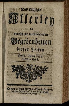 Den 20. Mertz 1753. Zwölfftes Stück.