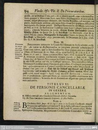 Titulus XI. De Personis Cancellariae In Genere