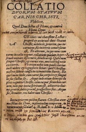 De Dvplici Statv, Officio, Et Cognitione Christi, Videlicet, secundum carnem, et secundum Spiritum