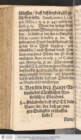 II. Von den drey Haupt-Articuln des Christlichen Apostolischen Glaubens
