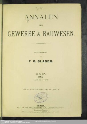 14.1884=157/168: Annalen für Gewerbe und Bauwesen