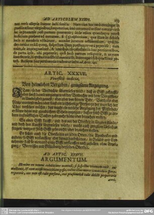 Artic. XXXVII. Veneficii indicio. Von heimlichen Vergehen, gnugsame Anzeigung