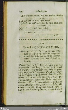 XVIII. Betrachtung der Ewigkeit Gottes