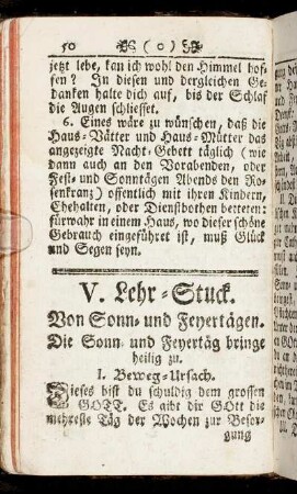 V. Lehr-Stuck. Von Sonn- und Feyertägen.