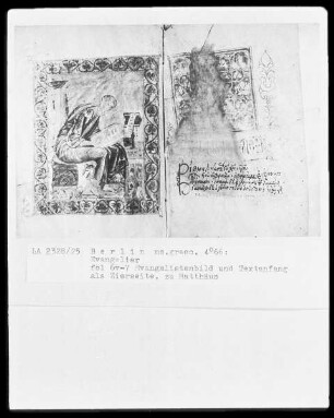 Tetraevangelion — Zierseite mit Ornament und Textanfang Matthäus, Folio 7recto